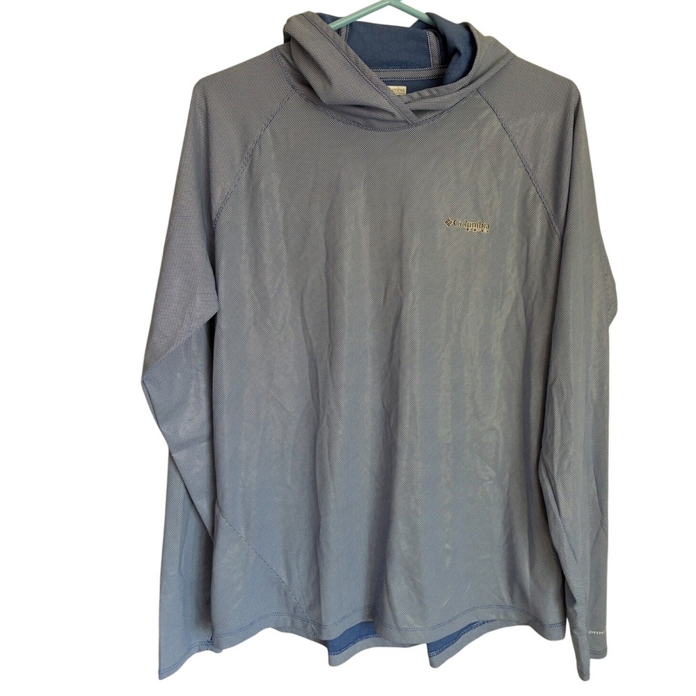 Columbia PFG Omni Freeze Long Sleeve Hoodie Blue Reflective Fishing Womens L Reg